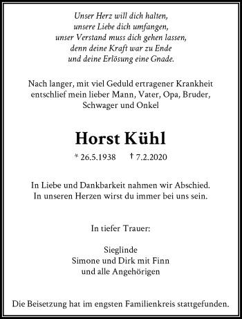 Traueranzeige von Horst Kühl von trauer.wuppertaler-rundschau.de
