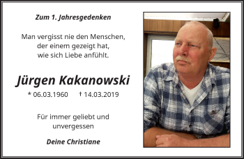 Traueranzeige von Jürgen Kakanowski von trauer.wuppertaler-rundschau.de