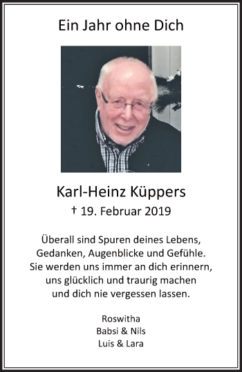 Traueranzeige von Karl-Heinz Küppers von trauer.extra-tipp-moenchengladbach.de