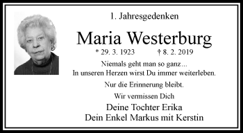 Traueranzeige von Maria Westerburg von trauer.wuppertaler-rundschau.de