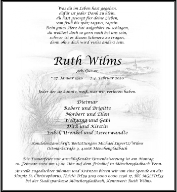 Traueranzeige von Ruth Wilms von trauer.extra-tipp-moenchengladbach.de