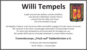 Traueranzeige von Willi Tempels von trauer.extra-tipp-moenchengladbach.de