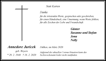 Traueranzeige von Annedore Juricek von trauer.extra-tipp-moenchengladbach.de