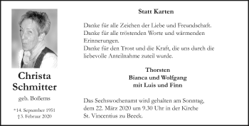 Traueranzeige von Christa Schmitter von trauer.extra-tipp-moenchengladbach.de