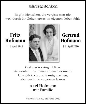 Traueranzeige von Fritz und Gertrud Hofmann von trauer.extra-tipp-moenchengladbach.de