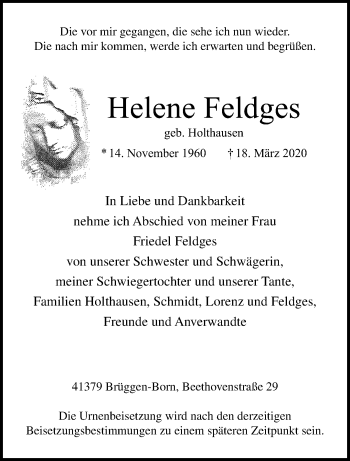 Traueranzeige von Helene Feldges von trauer.extra-tipp-moenchengladbach.de