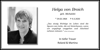 Traueranzeige von Helga von Broich von trauer.mein.krefeld.de