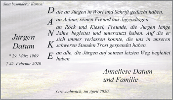 Traueranzeige von Jürgen Datum von trauer.stadt-kurier.de