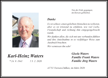 Traueranzeige von Karl-Heinz Waters von trauer.extra-tipp-moenchengladbach.de