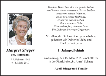 Traueranzeige von Margret Stieger von trauer.extra-tipp-moenchengladbach.de