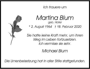 Traueranzeige von Martina Blum von trauer.wuppertaler-rundschau.de