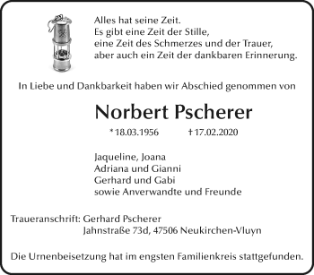 Traueranzeige von Norbert Pscherer von trauer.stadt-panorame.de