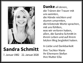 Traueranzeige von Sandra Schmitt von trauer.wuppertaler-rundschau.de