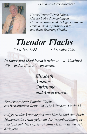 Traueranzeige von Theodor Flachs von trauer.stadt-kurier.de