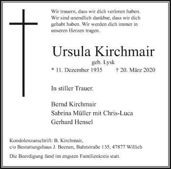 Traueranzeige von Ursula Kirchmair von trauer.extra-tipp-moenchengladbach.de