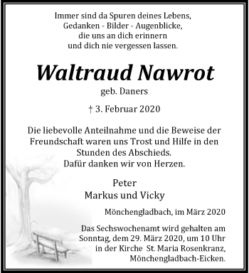 Traueranzeige von Waltraud Nawrot von trauer.extra-tipp-moenchengladbach.de