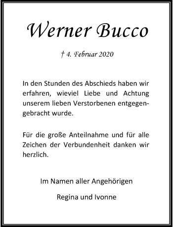 Traueranzeige von Werner Bucco von trauer.extra-tipp-moenchengladbach.de