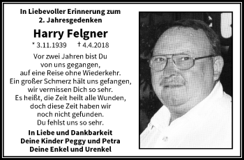 Traueranzeige von Harry Felgner von trauer.wuppertaler-rundschau.de