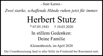 Traueranzeige von Herbert Stutz von trauer.extra-tipp-moenchengladbach.de