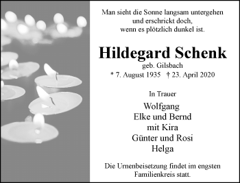 Traueranzeige von Hildegard Schenk von trauer.extra-tipp-moenchengladbach.de