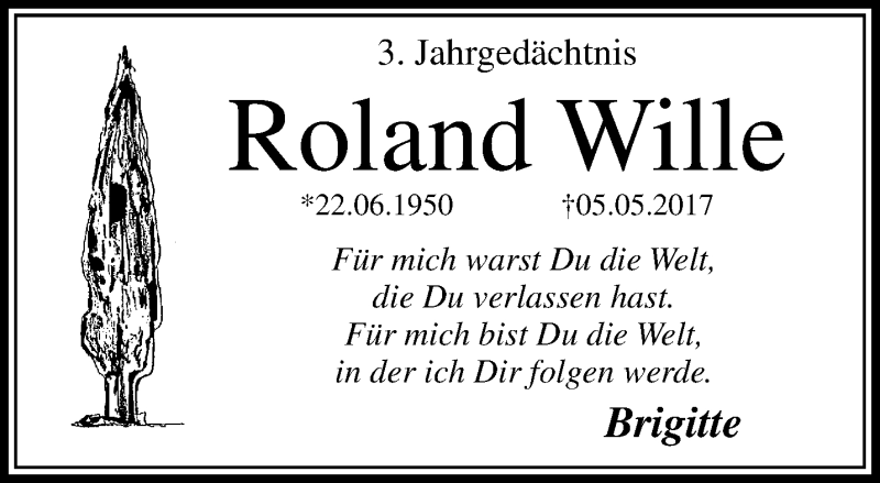  Traueranzeige für Roland Wille vom 10.05.2020 aus trauer.mein.krefeld.de