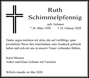 Traueranzeige von Ruth Schimmelpfennig von trauer.extra-tipp-moenchengladbach.de