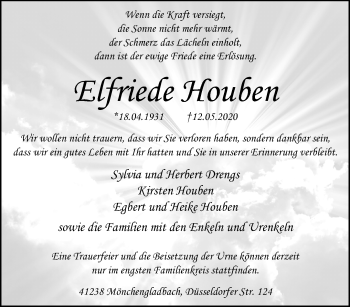 Traueranzeige von Elfriede Houben von trauer.extra-tipp-moenchengladbach.de