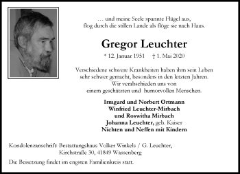 Traueranzeige von Gregor Leuchter von trauer.extra-tipp-moenchengladbach.de