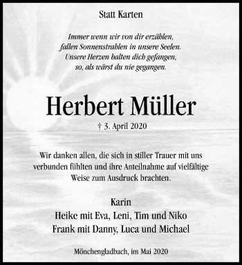 Traueranzeige von Herbert Müller von trauer.extra-tipp-moenchengladbach.de