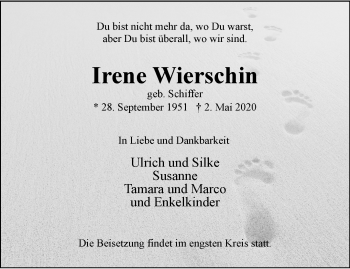 Traueranzeige von Irene Wierschin von trauer.extra-tipp-moenchengladbach.de