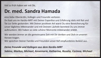 Traueranzeige von Sandra Hamada von trauer.extra-tipp-moenchengladbach.de