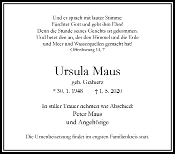 Traueranzeige von Ursula Maus von trauer.wuppertaler-rundschau.de