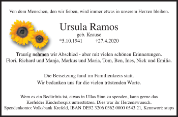 Traueranzeige von Ursula Ramos von trauer.mein.krefeld.de
