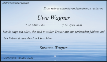 Traueranzeige von Uwe Wagner von trauer.stadt-kurier.de