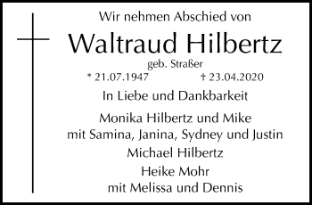 Traueranzeige von Waltraud Hilbertz von trauer.mein.krefeld.de
