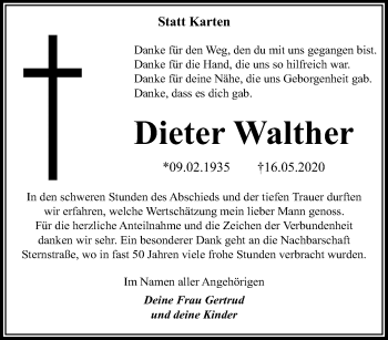 Traueranzeige von Dieter Walther von trauer.extra-tipp-moenchengladbach.de
