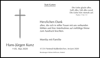 Traueranzeige von Hans-Jürgen Kunz von trauer.extra-tipp-moenchengladbach.de