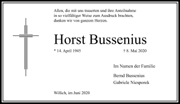 Traueranzeige von Horst Bussenius von trauer.extra-tipp-moenchengladbach.de