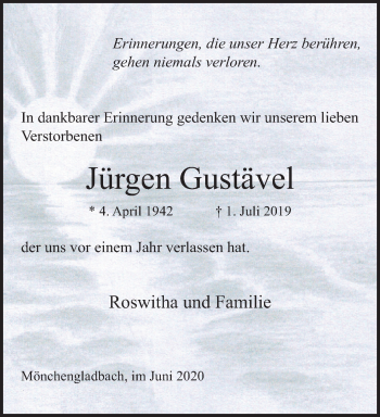 Traueranzeige von Jürgen Gustävel von trauer.extra-tipp-moenchengladbach.de