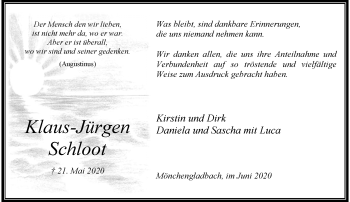Traueranzeige von Klaus-Jürgen Schloot von trauer.extra-tipp-moenchengladbach.de