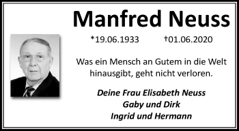 Traueranzeige von Manfred Neuss von trauer.extra-tipp-moenchengladbach.de