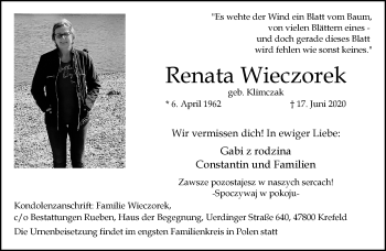 Traueranzeige von Renata Wieczorek von trauer.mein.krefeld.de