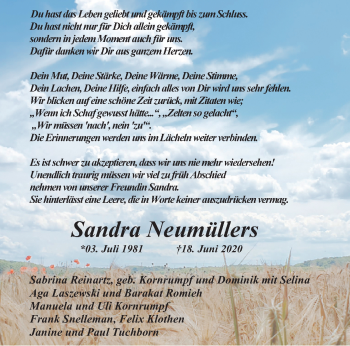 Traueranzeige von Sandra Neumüllers von trauer.extra-tipp-moenchengladbach.de