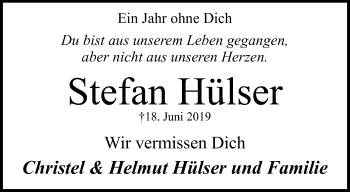 Traueranzeige von Stefan Hülser von trauer.extra-tipp-moenchengladbach.de