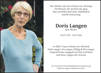 Traueranzeige von Doris Langen von trauer.extra-tipp-moenchengladbach.de