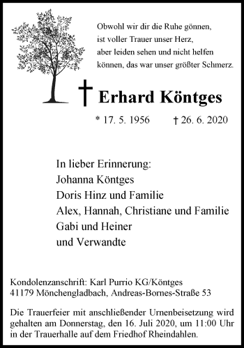 Traueranzeige von Erhard Köntges von trauer.extra-tipp-moenchengladbach.de