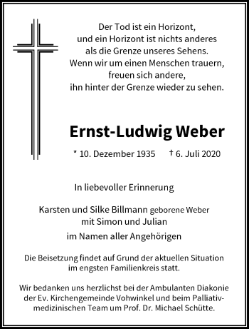 Traueranzeige von Ernst-Ludwig Weber von trauer.wuppertaler-rundschau.de