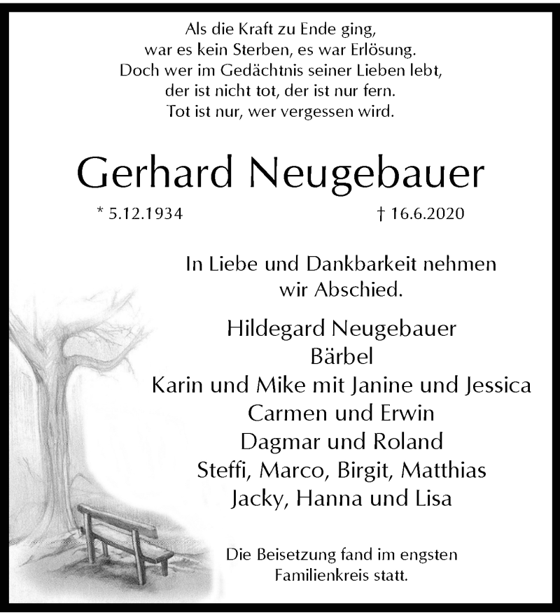  Traueranzeige für Gerhard Neugebauer vom 04.07.2020 aus trauer.wuppertaler-rundschau.de
