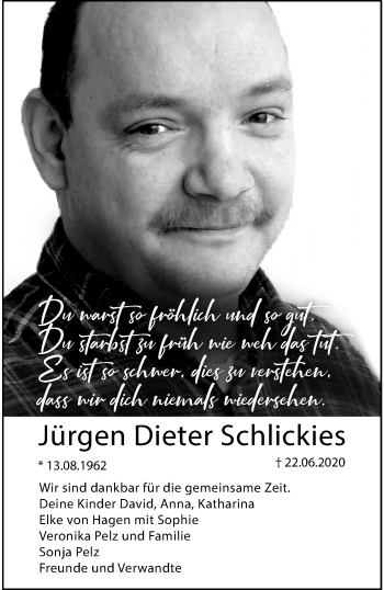 Traueranzeige von Jürgen Dieter Schlickies von trauer.mein.krefeld.de