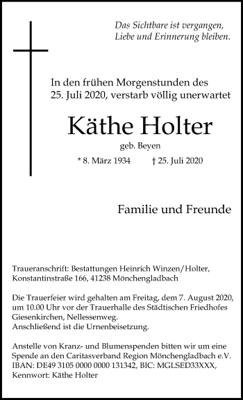 Traueranzeige von Käthe Holter von trauer.extra-tipp-moenchengladbach.de